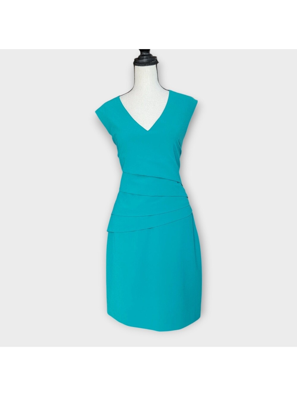 New York & Company Women's 8 Teal Ruched Short Sleeve Sheath Career Office Dress